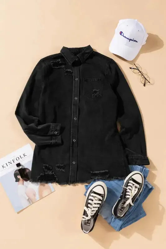 Ripped Denim Jacket - Fashionfitz