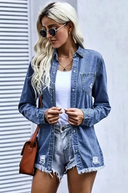 Ripped Denim Jacket - Fashionfitz