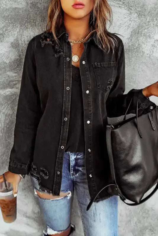 Ripped Denim Jacket - Fashionfitz