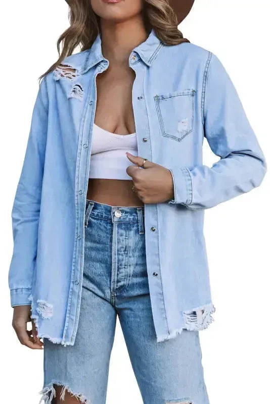 Ripped Denim Jacket - Fashionfitz