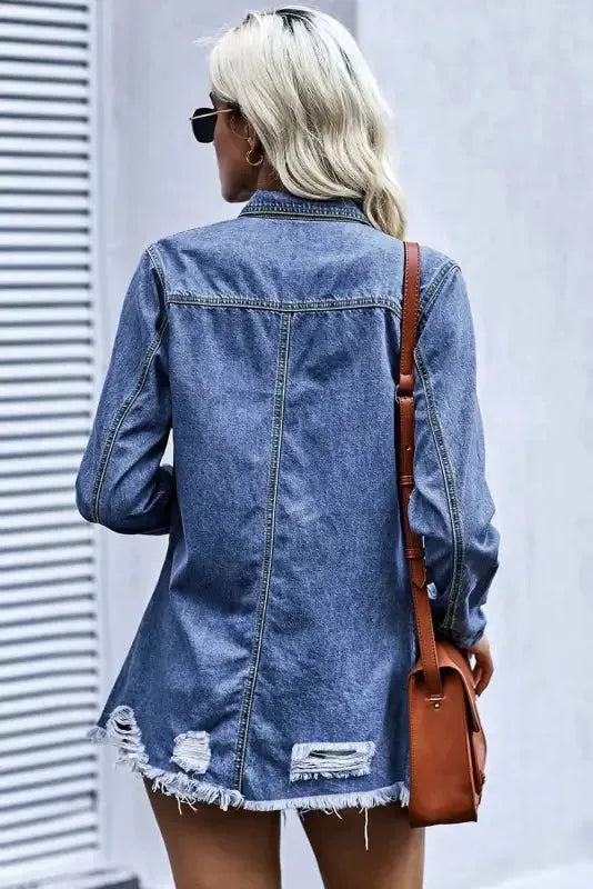 Ripped Denim Jacket - Fashionfitz