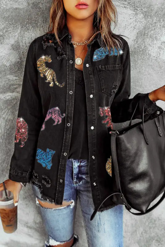 Ripped denim jacket - black1 / 2xl / 100% cotton - jackets