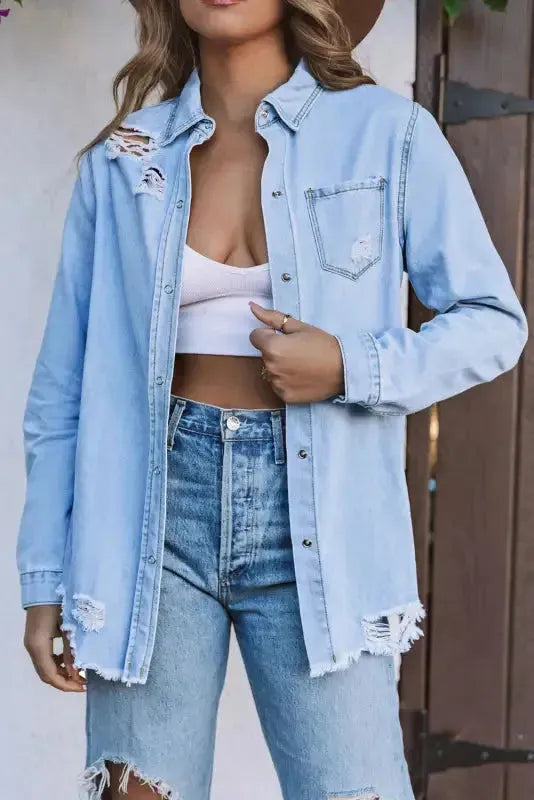 Ripped Denim Jacket - Fashionfitz