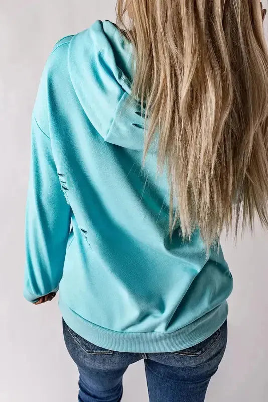 Ripped Hooded Sweatshirt - Kangaroo Pocket - Fashionfitz