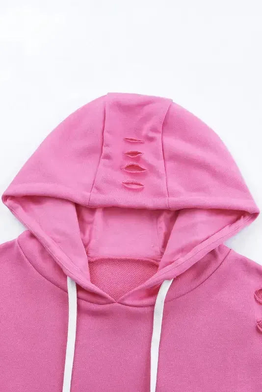 Ripped Hooded Sweatshirt - Kangaroo Pocket - Fashionfitz