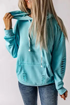 Ripped Hooded Sweatshirt - Kangaroo Pocket - Fashionfitz