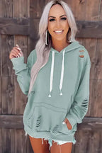 Ripped Hooded Sweatshirt - Kangaroo Pocket - Fashionfitz