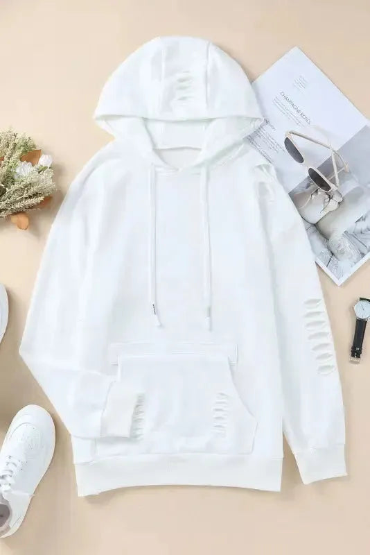 Ripped Hooded Sweatshirt - Kangaroo Pocket - Fashionfitz