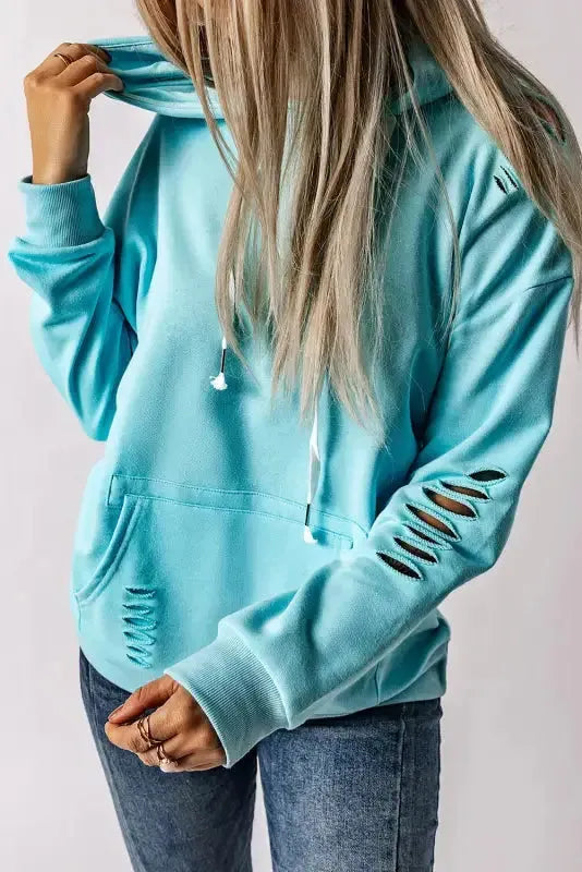 Ripped Hooded Sweatshirt - Kangaroo Pocket - Fashionfitz