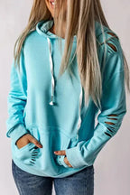 Ripped Hooded Sweatshirt - Kangaroo Pocket - Fashionfitz