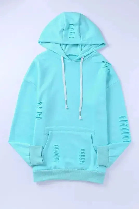 Ripped Hooded Sweatshirt - Kangaroo Pocket - Fashionfitz