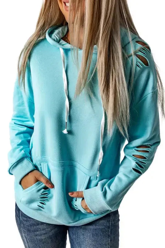 Ripped Hooded Sweatshirt - Kangaroo Pocket - Fashionfitz