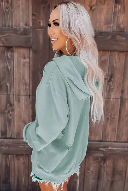 Ripped Hooded Sweatshirt - Kangaroo Pocket - Fashionfitz