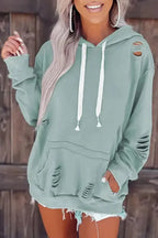 Ripped Hooded Sweatshirt - Kangaroo Pocket - Fashionfitz