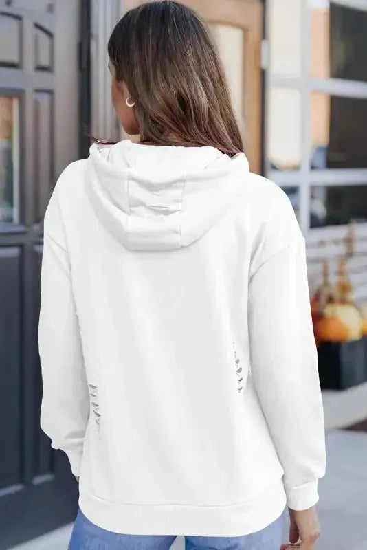Ripped Hooded Sweatshirt - Kangaroo Pocket - Fashionfitz