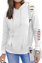 Ripped Hooded Sweatshirt - Kangaroo Pocket - Fashionfitz