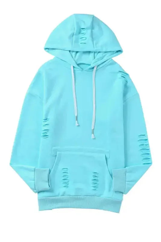 Ripped Hooded Sweatshirt - Kangaroo Pocket - Fashionfitz