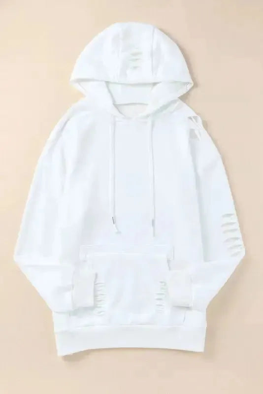 Ripped Hooded Sweatshirt - Kangaroo Pocket - Fashionfitz