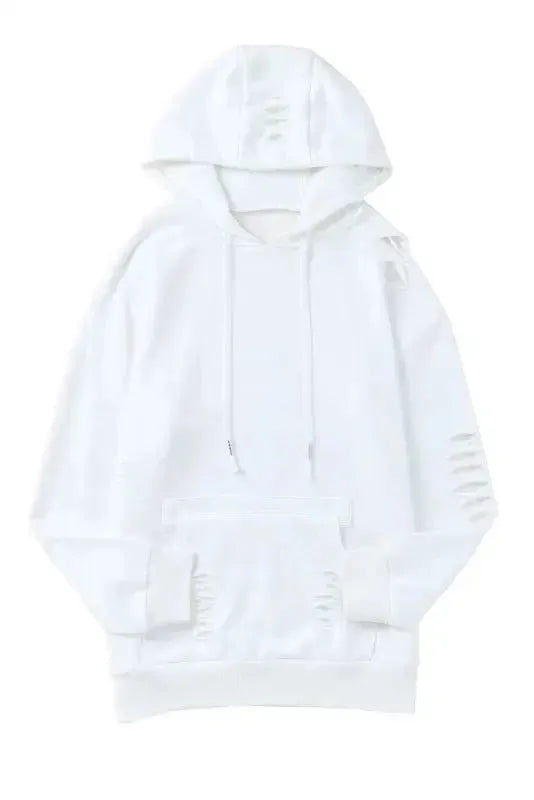 Ripped Hooded Sweatshirt - Kangaroo Pocket - Fashionfitz