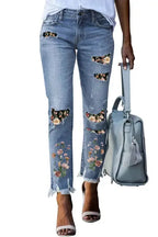 Ripped Skinny Jeans - Sky Blue Printed Patch - Fashionfitz