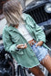 Mist green frayed trim riveted denim jacket - jackets