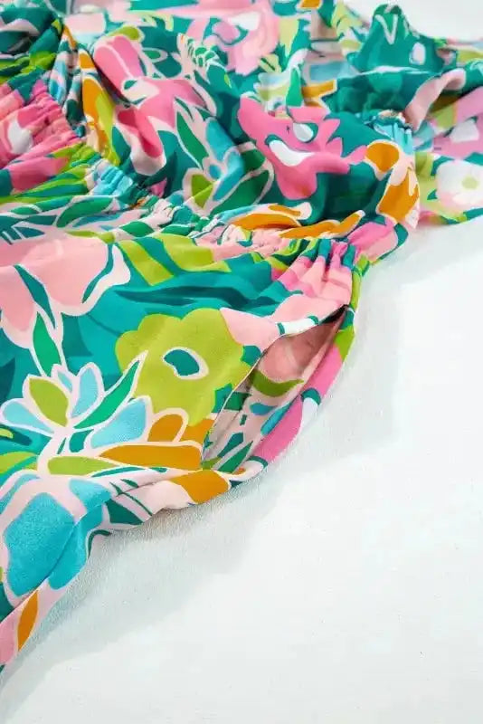 Riviera Strapless Jumpsuit - Green Tropical Print Ruffled - Fashionfitz