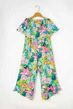 Riviera Strapless Jumpsuit - Green Tropical Print Ruffled - Fashionfitz