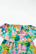 Riviera Strapless Jumpsuit - Green Tropical Print Ruffled - Fashionfitz