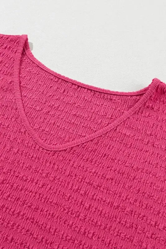 Rolled Short Sleeve V Neck Blouse - Fashionfitz