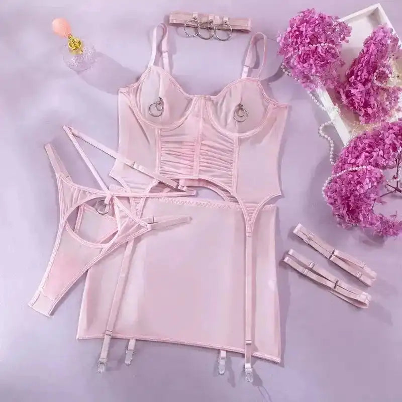 Romantic Tulle Bustier and Skirt Lingerie Set - Fashionfitz
