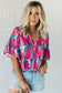 Rose abstract brushwork print buttoned v neck blouse - blouses & shirts