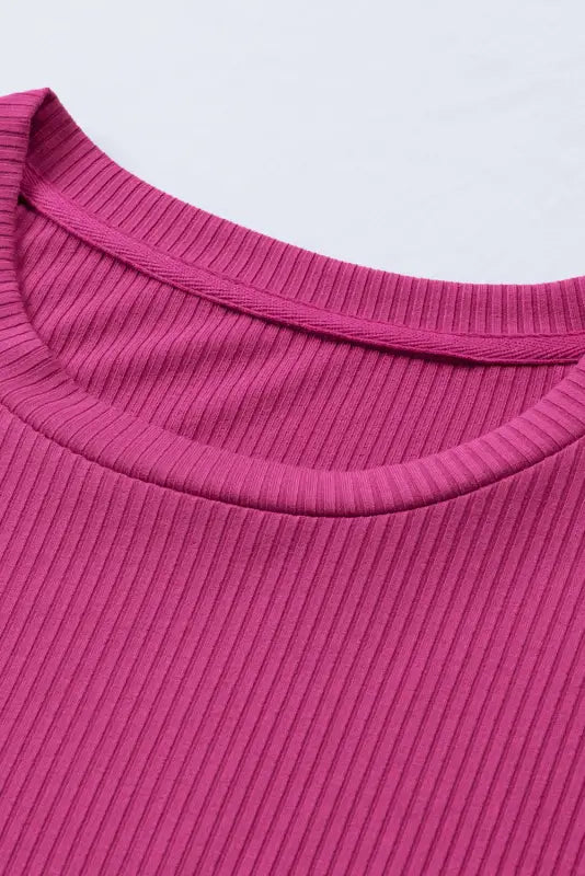 Rose bubble half sleeves ribbed knit top - t-shirts