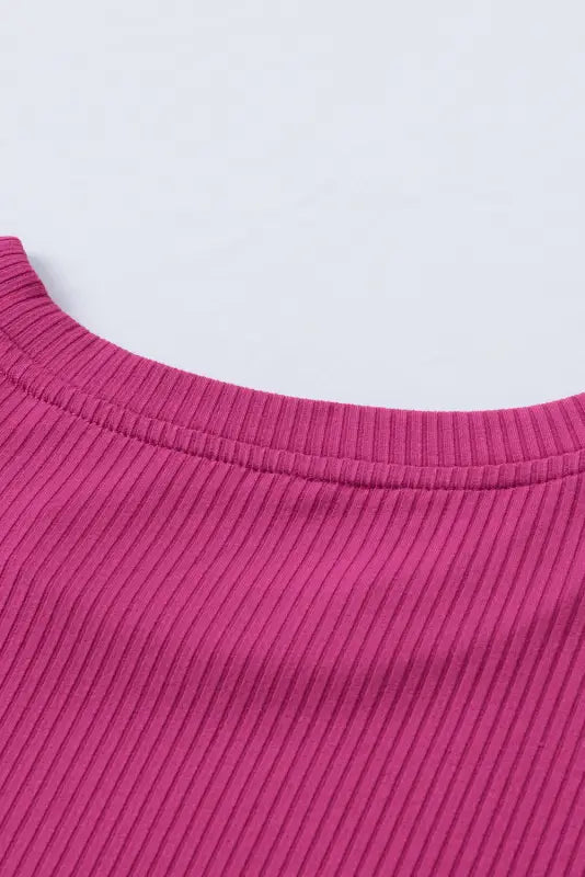 Rose bubble half sleeves ribbed knit top - t-shirts