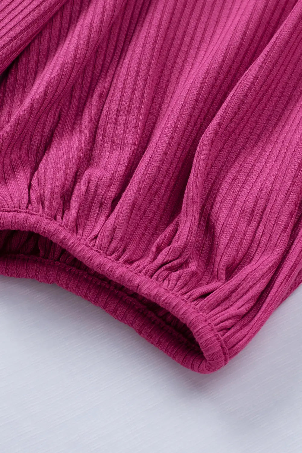 Rose bubble half sleeves ribbed knit top - t-shirts