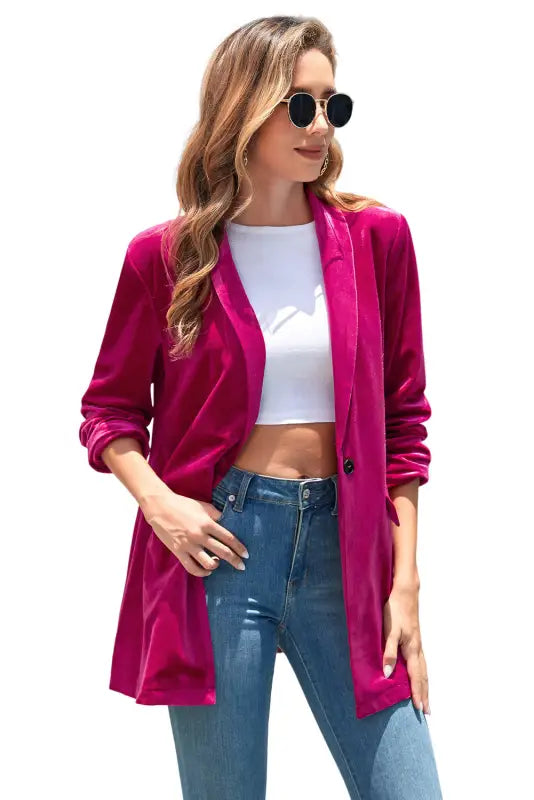 Rose casual pocketed velvet blazer - blazers