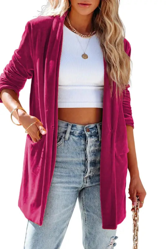 Rose casual pocketed velvet blazer - blazers