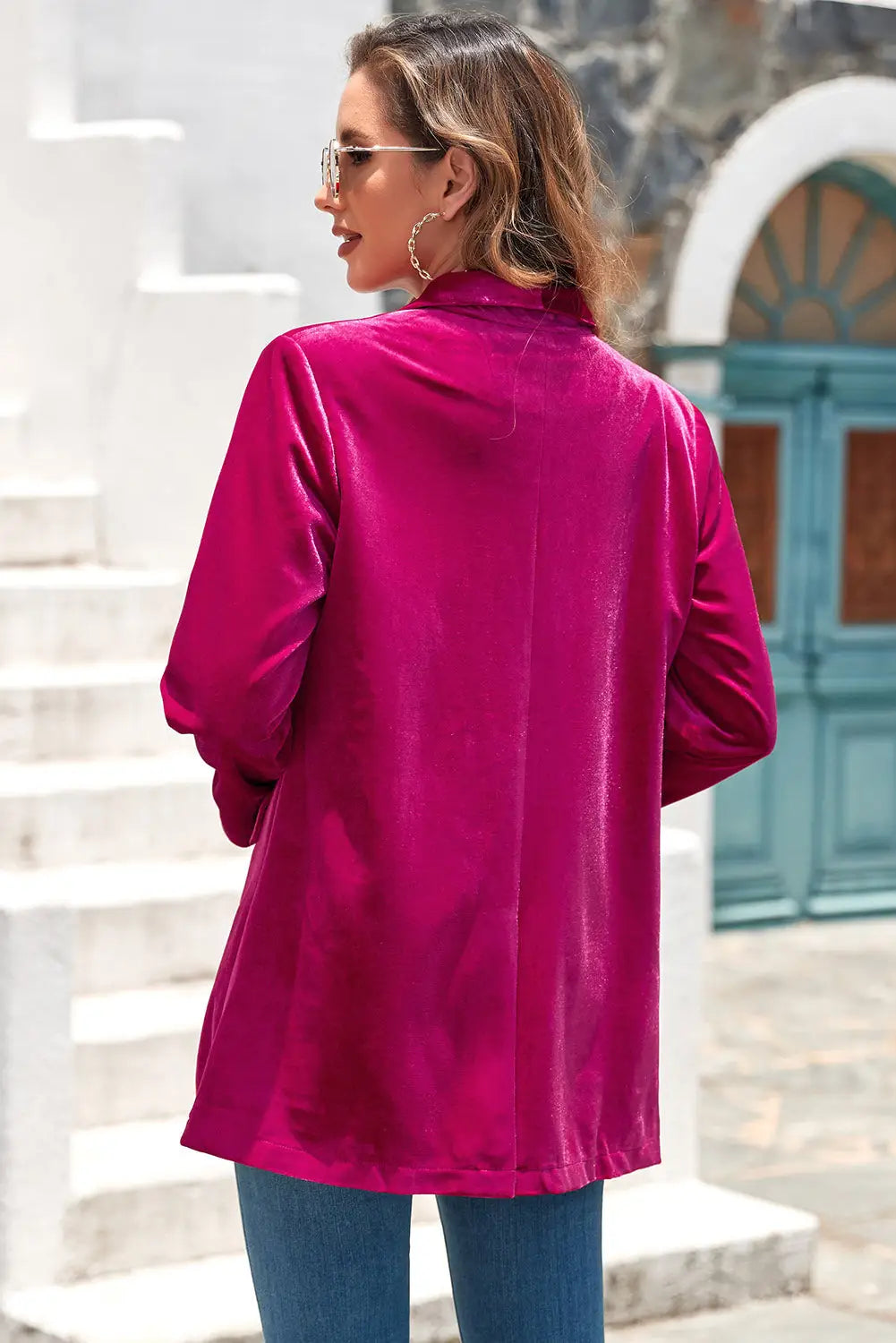Rose casual pocketed velvet blazer - outerwear