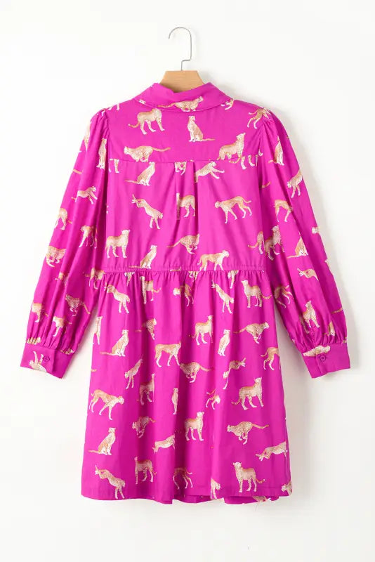 Rose cheetah print drawstring tunic shirt dress - dresses