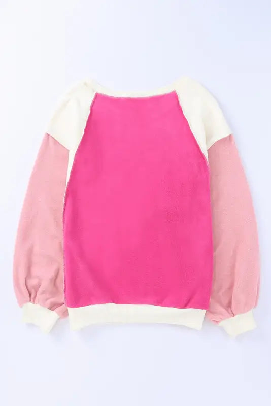 Rose colorblock long sleeve pullover fleece sweatshirt - sweatshirts & hoodies