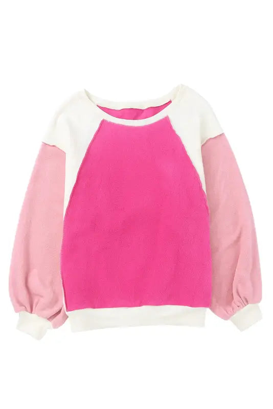 Rose colorblock long sleeve pullover fleece sweatshirt - sweatshirts & hoodies