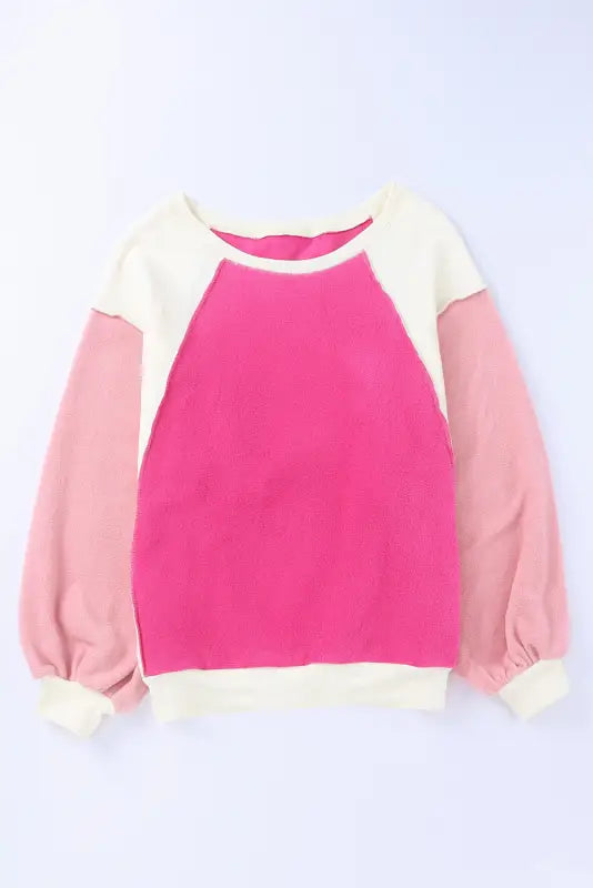 Rose colorblock long sleeve pullover fleece sweatshirt - sweatshirts & hoodies