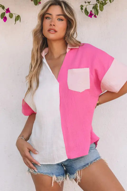 Rose color-block polo shirt - t-shirts