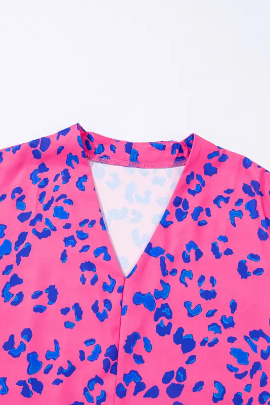 Rose contrast leopard plus size v neck blouse - size/plus tops/plus blouses & shirts