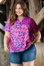 Rose Contrast Leopard Plus Size Blouse - Fashionfitz