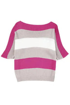 Rose Contrast Stripe Knit Half Sleeve Sweater - Fashionfitz