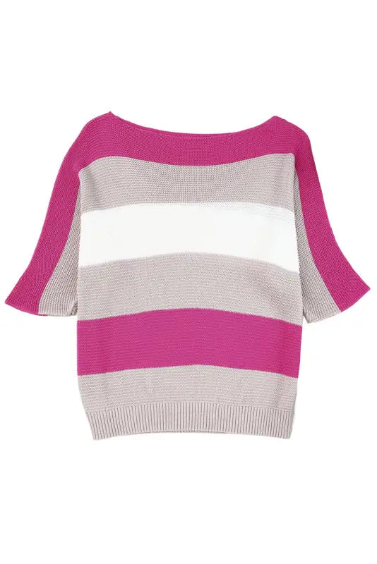 Rose contrast stripe knit half sleeve sweater - t-shirts