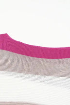 Rose Contrast Stripe Knit Half Sleeve Sweater - Fashionfitz