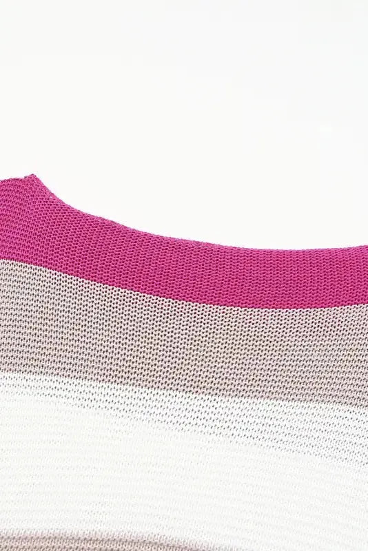 Rose Contrast Stripe Knit Half Sleeve Sweater - Fashionfitz