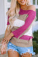 Rose contrast stripe knit half sleeve sweater - t-shirts