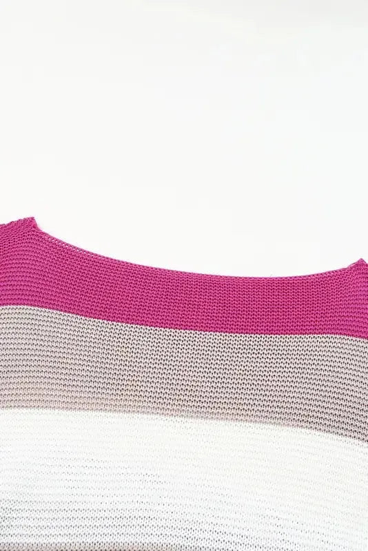 Rose Contrast Stripe Knit Half Sleeve Sweater - Fashionfitz